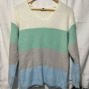 Paper Moon Mint Blue White Colorblock Pullover Sweater Women’s size Medium
